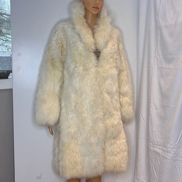 Cream Off White Brushed Mongolian Lamb Coat Custom Made Size 6-8 - Picture 1 of 16